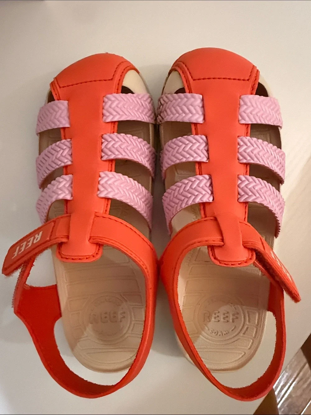 Reef Kids Coral and Pink Braided Strap Sandals